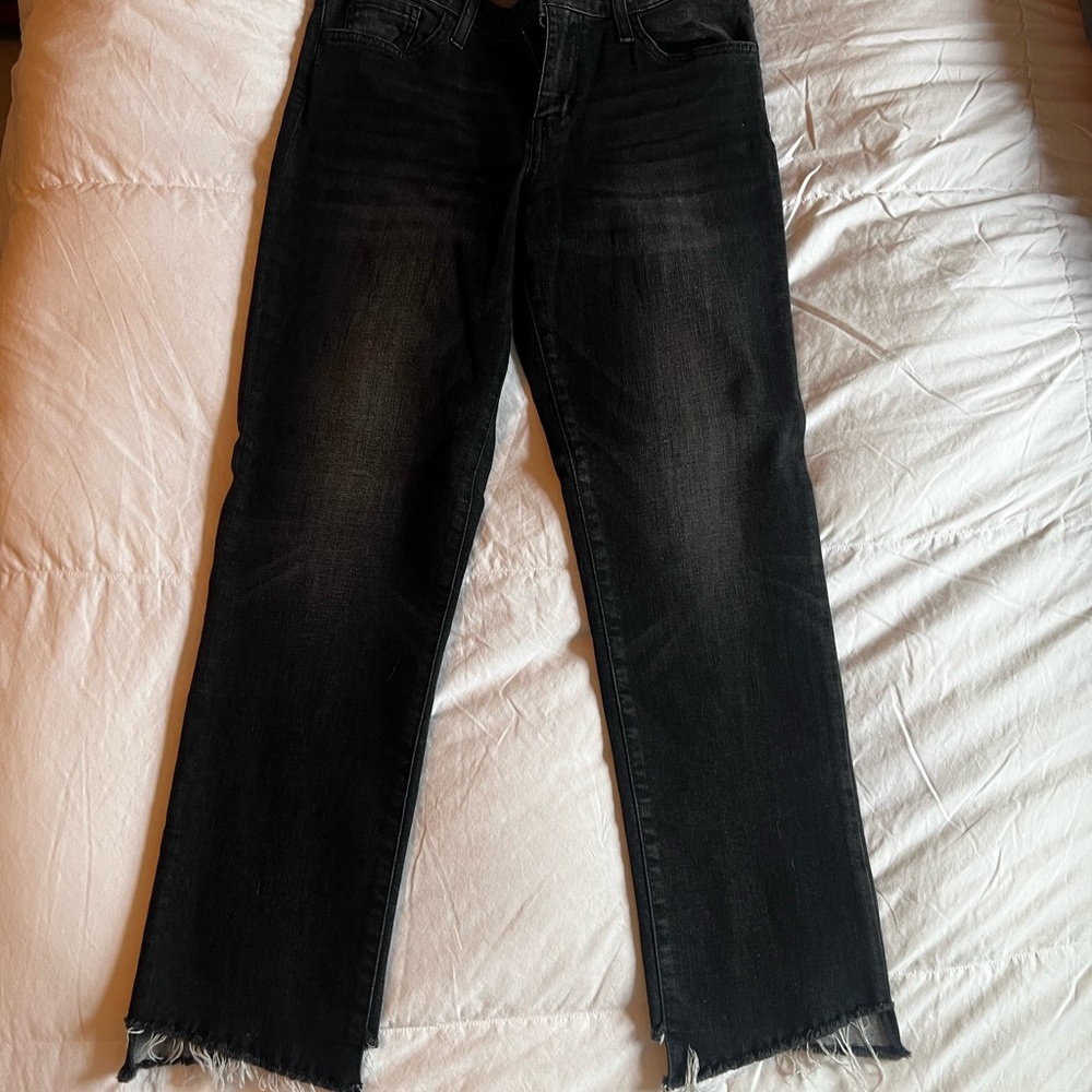 Flying Monkey Black Straight Leg Jeans with Frayed Hem